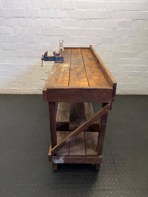 Rustic Industrial Wood Workbench with Vice & Storage
