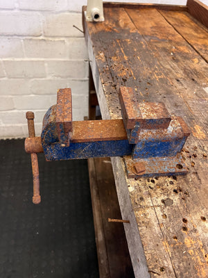 Rustic Industrial Wood Workbench with Vice & Storage