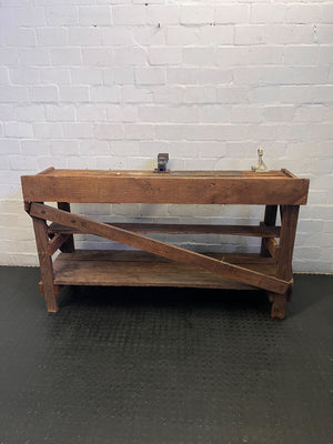 Rustic Industrial Wood Workbench with Vice & Storage