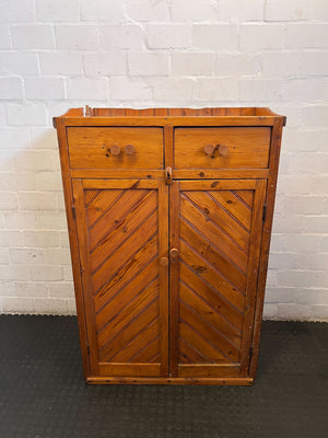 Missing the bottom base-Rustic Pine Storage Cabinet with Drawers | Vintage Wood Cupboard