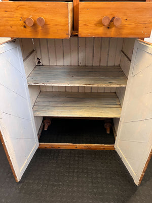 Missing the bottom base-Rustic Pine Storage Cabinet with Drawers | Vintage Wood Cupboard