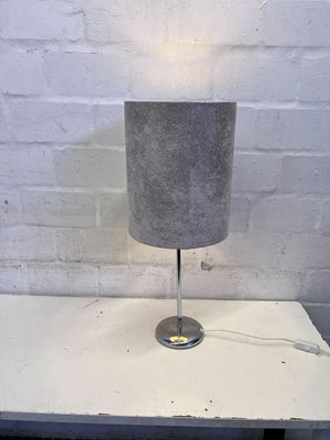 Stylish Grey Textured Table Lamp with Chrome Base