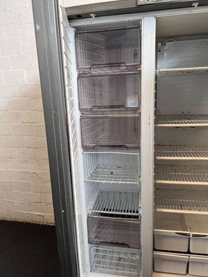 Sleek Silver Double Door Fridge Freezer - Faulty Freezer. Some rusting on the bottom