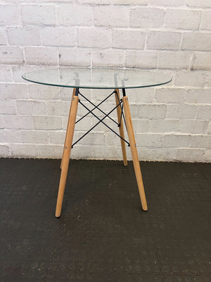 Stylish Round Glass Top Table with Wooden Legs - 2ndhandwarehouse.com