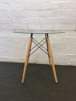 Stylish Round Glass Top Table with Wooden Legs - 2ndhandwarehouse.com