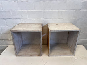 Rustic White Wash Wooden Storage Cube
