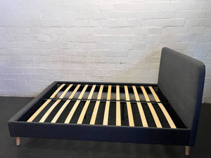 Modern Grey Upholstered Bed Frame with Slats
