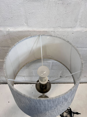 Elegant Brushed Brass Table Lamp with Grey Fabric Shade