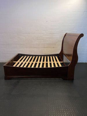 Elegant Sleigh Design Wooden Queen Bed Frame