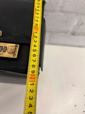 Classic Black Leather Briefcase with Gold Accents โ Vintage Charm - 2ndhandwarehouse.com