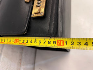 Classic Black Leather Briefcase with Gold Accents โ Vintage Charm - 2ndhandwarehouse.com
