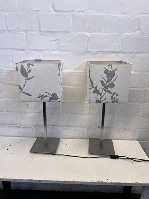 Elegant Grey Floral Table Lamp with Modern Metal Base - REDUCED