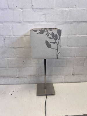 Elegant Grey Floral Table Lamp with Modern Metal Base - REDUCED