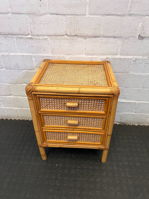 Charming Vintage Rattan & Cane Weave 3-Drawer Unit / Bedside Table