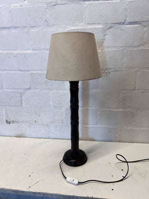 Vintage Dark Wood Table Lamp with Beige Shade - 2ndhandwarehouse.com