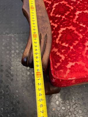 Elegant Red Fabric 3-Seater Couch with Wooden Accents - REDUCED