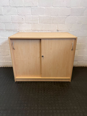 Light Wood Sliding Door Storage Cabinet with Lock - 2ndhandwarehouse.com