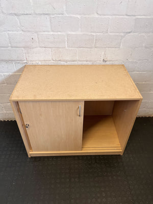 Light Wood Sliding Door Storage Cabinet with Lock - 2ndhandwarehouse.com