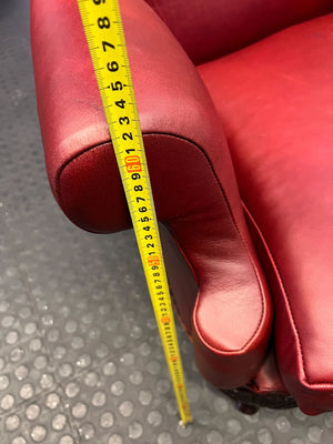 Vintage Burgundy Leather Wingback Chair with Wooden Details - REDUUCED