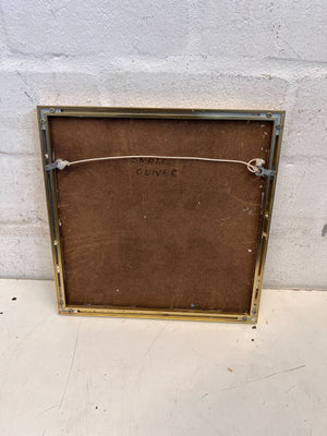 Framed Watercolor Landscape Art with Vintage Gold Trim - Glass Cracked