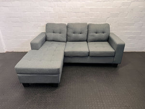Modern Grey Fabric Sectional Couch with Storage Ottoman