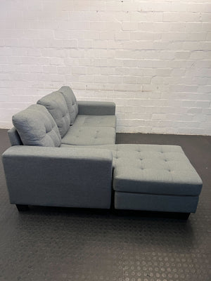 Modern Grey Fabric Sectional Couch with Storage Ottoman