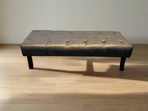 Stylish Black Faux Leather Tufted Bench with Sturdy Legs