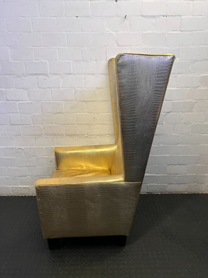 Glamorous Gold Faux Leather High-Back Armchair with Minor Wear