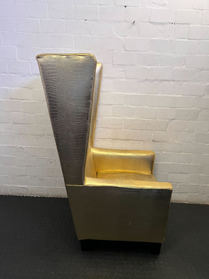 Glamorous Gold Faux Leather High-Back Armchair with Minor Wear