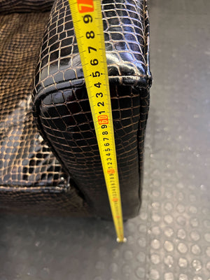 Stylish Black Crocodile Print High-Back Accent Chair