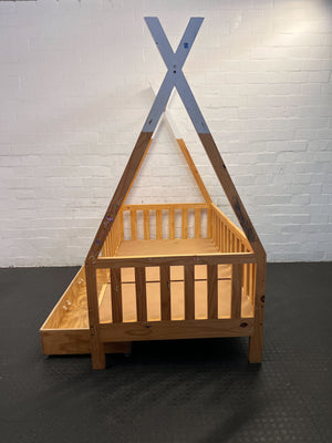 Charming Wooden Teepee Toddler Bed with Storage Drawer - REDUCED
