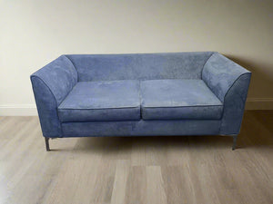 Stylish Blue Velvet 2-Seater Couch with Minor Wear