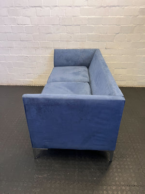 Stylish Blue Velvet 2-Seater Couch with Minor Wear