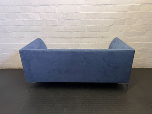 Stylish Blue Velvet 2-Seater Couch with Minor Wear