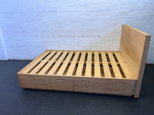 Minimalist Wooden Double Bed Frame with Headboard & Drawers