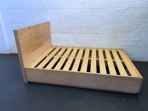 Minimalist Wooden Double Bed Frame with Headboard & Drawers