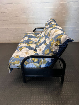 Charming Magnolia Print Futon Sofa with Black Frame