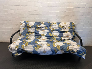 Charming Magnolia Print Futon Sofa with Black Frame