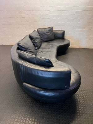 Sleek Black Leather Curved Modular Sofa | Modern Lounge Couch