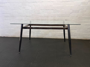 Sleek Glass & Metal Dining Table with Tapered Legs- Fair used