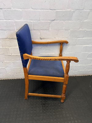 Classic Wooden Armchair with Navy Blue Upholstery - Fair used
