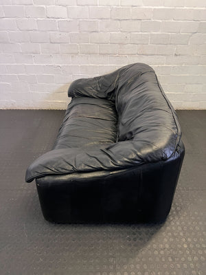 Classic Black Leather Sofa - Cozy 2-Seater- Fair used
