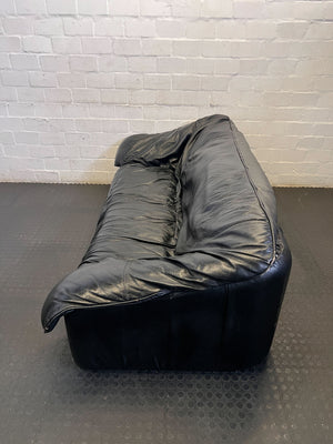 Classic Black Leather 2-Seater Sofa - Fair used