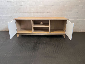 Modern Wood & White TV Unit with Storage - Fair used