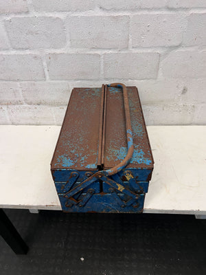 Vintage Metal Tool Box with Rusty Blue Finish - 2ndhandwarehouse.com