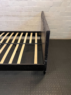 Sleek Black Upholstered Double Bed Frame with Minor Wear - REDUCED
