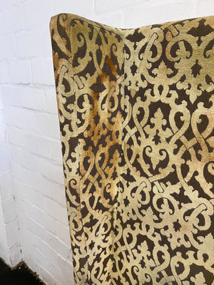 Vintage Gold Patterned Settee with Brown Velvet Cushion - REDUCED