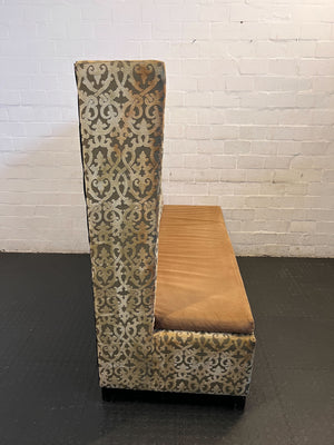 Vintage Gold Patterned Settee with Brown Velvet Cushion - REDUCED