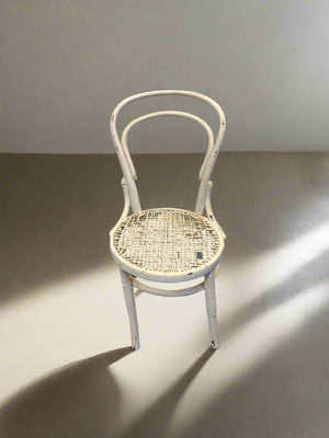 Charming Vintage White Rattan Chair with Minor Wear