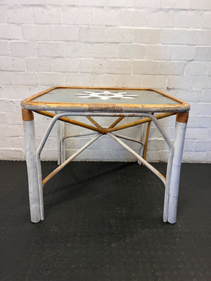 Vintage Boho Rattan & Glass Side Table with Starburst Pattern - 2ndhandwarehouse.com